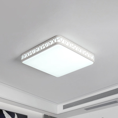 Contemporary Square Flushmount Ceiling Light - Metallic Integrated LED, White
