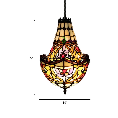Stained Glass Flower Chandelier Lighting in Black with 2/3/5 Lights, Available in 10
