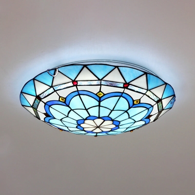 Vintage Stained Glass Flush Mount Ceiling Light in Blue - 12