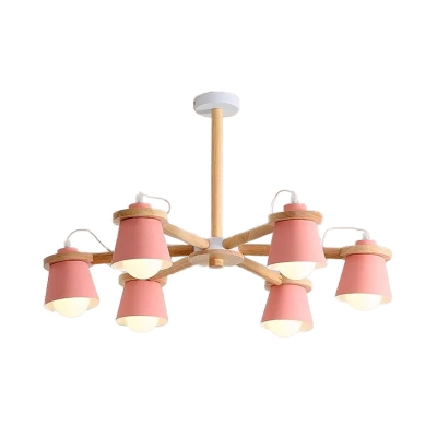 Macaron Metal Chandelier with 6 Bucket Shades – Pendant Lighting for Kindergarten