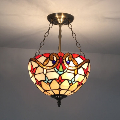 Beigefarbener Buntglas-Kronleuchter im viktorianischen Stil für die Deckenbeleuchtung im Foyer