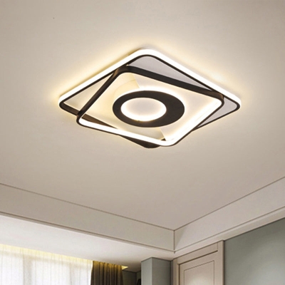 Modern Black and White Square Flush Ceiling Light Acrylic LED Fixture - 16