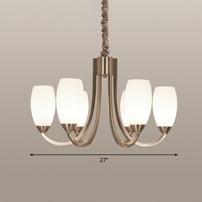 Simplicity Nickel Finish Swoop Arm Chandelier with Oval White Glass Shade: Elegant Metal Pendant Light for Bedrooms