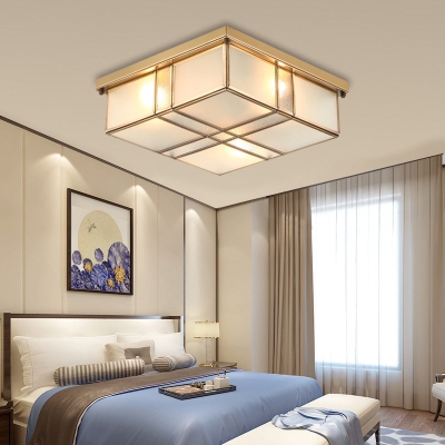 Lampada da incasso quadrata vintage in ottone con paralumi in vetro smerigliato: perfetta per camere da letto e corridoi