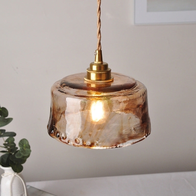 Apparecchio di illuminazione a sospensione a 1 luce Lampada a sospensione rustica per sala da pranzo con paralume rotondo in vetro alabastro ambrato in ottone