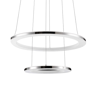 Contemporary LED Acrylic Round Ceiling Pendant Chandelier - 1/2/3-Head Silver - Warm/White Light