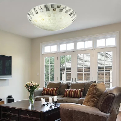 Vintage Mosaic Glass Flush Mount Ceiling Light - Beige Bowl, 1 Bulb, 12