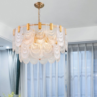 Tropfenlampe aus klarem, strukturiertem Glas mit Wellenschliff, klassische Esszimmer-Kronleuchter-Leuchte aus Messing
