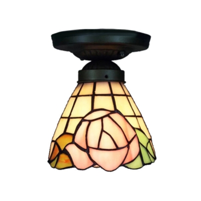 Lámpara de techo empotrada con forma de rosa de vitral estilo Lodge - Montaje empotrado de 1 luz