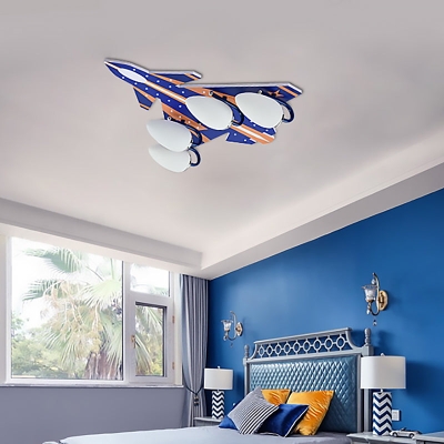 Modern American Style Wood Ceiling Lamp - Plane Shade Study Room Ceiling Mount, 4 Lights