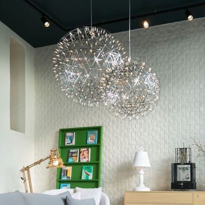 Modernist Stainless Steel Firework Chandelier with LED Orb Shade - 8