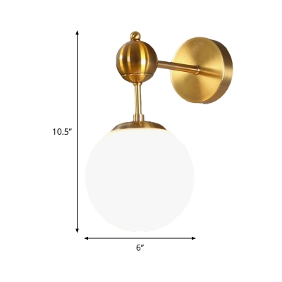 Lampada da parete moderna in ottone con nodo regolabile - Design a globo in vetro bianco
