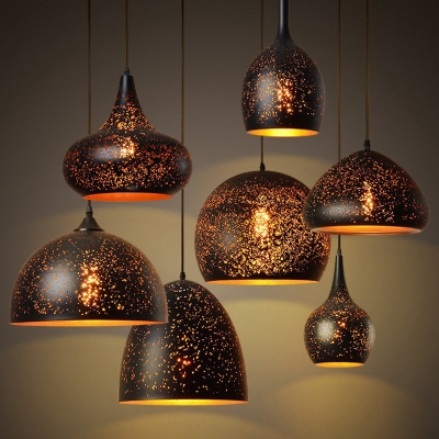 Ausgehöhlte Metall-Pendelleuchte, Retro-Hängeleuchte mit 1 Licht und schwarzem Finish für Restaurants