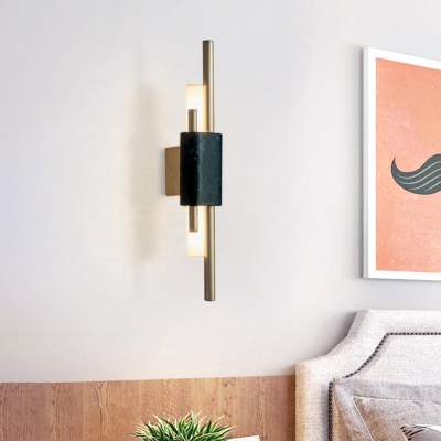 Moderna applique da parete a LED in ottone con design a tubo sottile e decorazione in marmo nero
