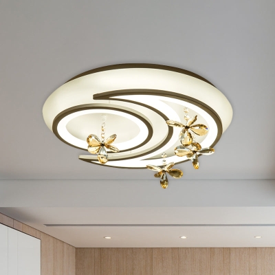 Moderne LED-semi-inbouwlamp met maan- en ringontwerp, bloemkristaldeco voor chique plafonds