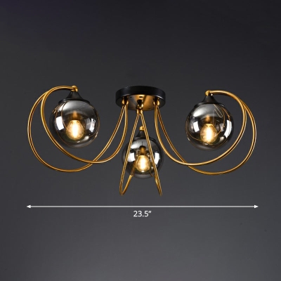Postmoderne halfverzonken plafondlamp met messing afwerking en elegante glazen afwerking voor woonkamers, verschillende maten en kleuren