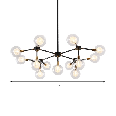 Black Metal Line Suspension Light with Clear Modo Chandelier - Modern Style for Dining Room