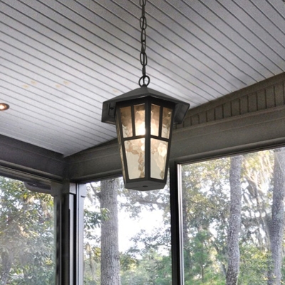 Black Drop Lamp Birdcage Pendant - Retro Single Head for Outdoor Lighting - Ripple Glass Fixture