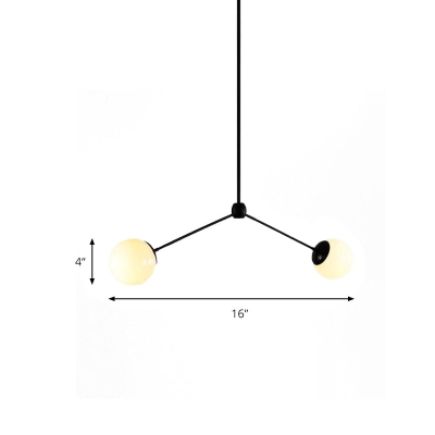Nordic Style White Glass Pendant Ceiling Light with 2 Lights - Black Hanging, 16