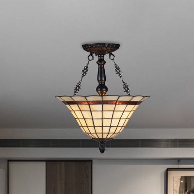 Tiffany-Kronleuchter mit Glocke aus antikem Glas – beige umgekehrte Pendelleuchte für Restaurants