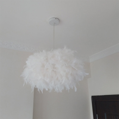 Modern Spherical Feather Pendant Light Fixture - White, 1-Bulb, 18