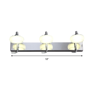 Lámpara de pared plateada de estilo modernista con pantalla acrílica esmerilada redonda, 2/3 cabezales, iluminación blanca/cálida - Luz de tocador de baño