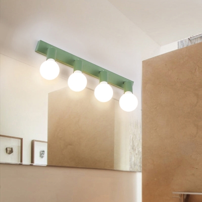 Lámpara de espejo de tocador lineal verde moderna, estilo macarrón, 4 cabezales, iluminación de pared de metal para baños