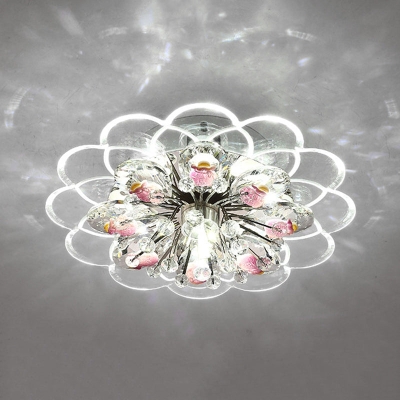 Moderne bloemen LED-inbouwplafondlamp met afgeschuind kristal in rood voor veranda, met roze, witte en warme lichtopties.