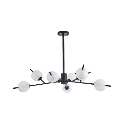 Frosted Glass Ball Chandelier - 9-Light Pendant Lamp in Black/Gold
