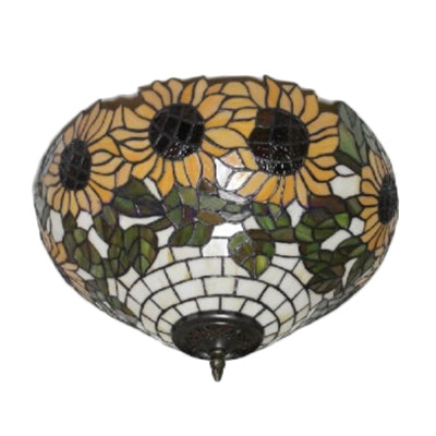 Deckenleuchte mit Sonnenblumenmuster aus Buntglas – eleganter Tiffany-Stil mit 2 Einbauleuchten für das Esszimmer