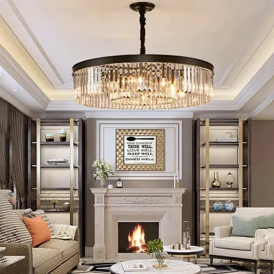 Moderne Kristall Deckenleuchte Wohnzimmer Kristall Deckenleuchte Schlafzimmer Klassische runde Deckenleuchten Schwarzer Sockel Led Leuchten Esszimmer