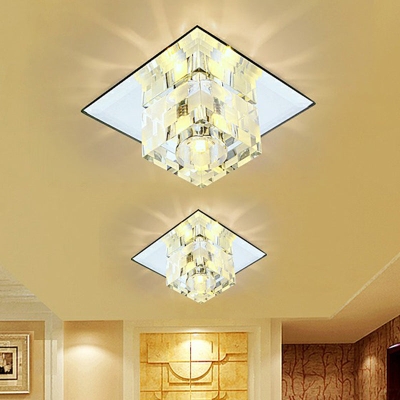 Minimalistisch LED-plafondarmatuur met geruit patroon - Heldere kristallen kubus inbouwlamp voor woonkamer