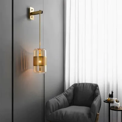 Postmoderne, leichte, luxuriöse, einfache Schlafzimmer-Nachttisch-Wandlampe aus Vollkupfer