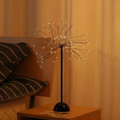 Metallische Löwenzahn-Tischlampe: Schwarze LED-Nachttischbeleuchtung für Schlafzimmer