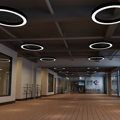 Kreisförmiges LED-Pendelleuchten-Set, minimalistische Büro-Hängelampe aus Acryl in Schwarz, 16