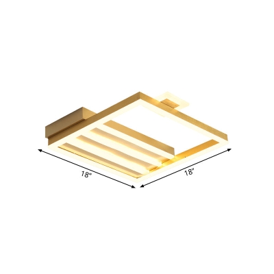 Contemporary Gold Metal Shade Flush Mount Ceiling Light Fixture - Square-Frame, 18