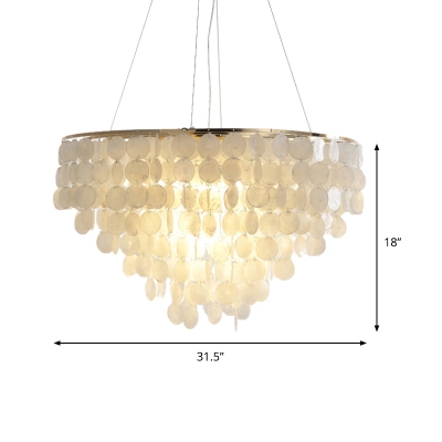Modern Shell Tiered Chandelier Pendant Light - 4 Lights - White - Dia Sizes: 15