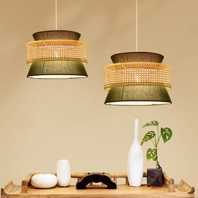 Lampada a sospensione a più livelli in rattan Simplicity Lampada a sospensione singola nera / verde