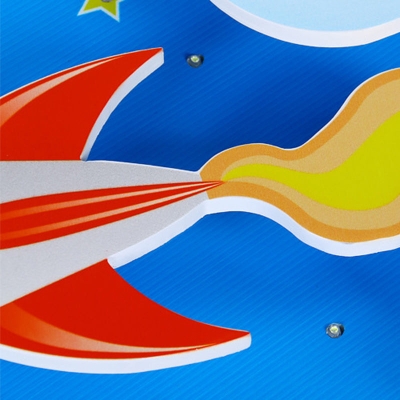 Wooden Blue Kids Spaceship Ceiling Lamp for Kindergarten