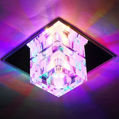 Minimalistisch LED-plafondarmatuur met geruit patroon - Heldere kristallen kubus inbouwlamp voor woonkamer