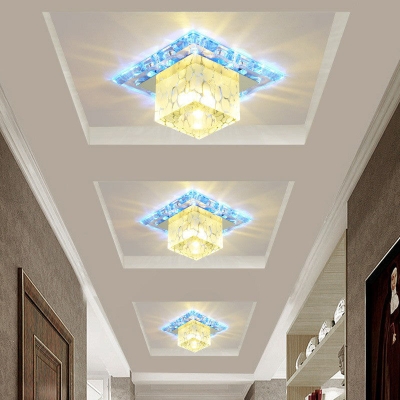 Lampada da soffitto minimalista a LED per corridoio con paralume in cristallo cubico - Luce trasparente per montaggio a incasso