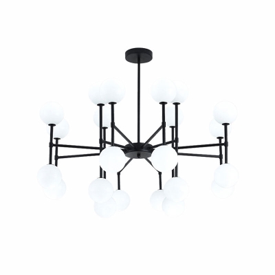 Sleek Black Finish Chandelier with Orb Shade - 18/24 Lights Metal Pendant Light