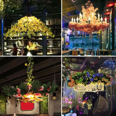 Botanic Green Metal Ceiling Chandelier - Loft Style Hanging Light for Artificial Botanic Restaurant