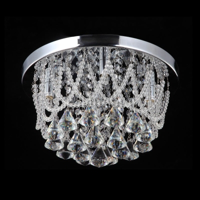 Modern Crystal Strand Ceiling Lamp - Dome Flush 3 Lights, 14