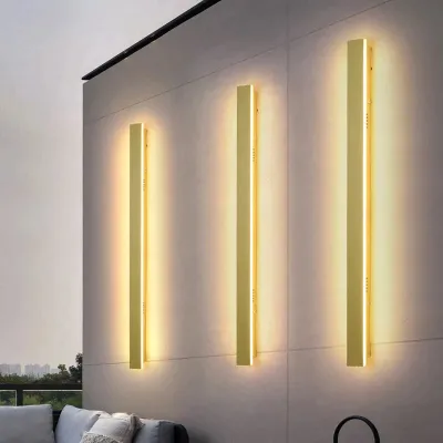 Außenbeleuchtung, hohe LED-Wandleuchte, IP65, wasserdicht, Aluminium, dimmbar, goldfarben, Garten-/Veranda-Wandleuchte, 110–220 V, Straßenleuchte