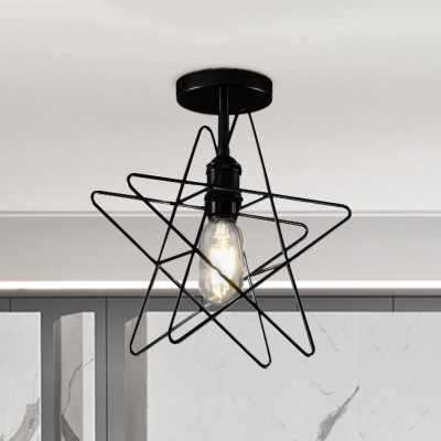 Vintage Industrial Star Cage Semi Flush Light: Black/Gold Metallic Mount for Corridor