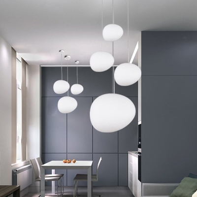 Schwebende Pebble Esszimmer-Pendelleuchte, cremefarbenes Glas, 1 Kopf, minimalistische hängende Deckenleuchte in Weiß, 9