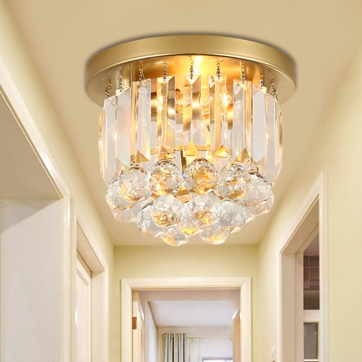 Postmodern Drum Ceiling Light with Crystal Shade - Metal Flush Mount, 2 Lights for Corridor