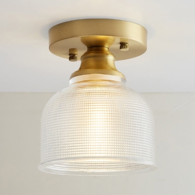 Lampada da semi-incasso industriale in ottone con vetro prismatico per soggiorno