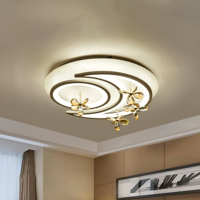 Moderne LED-semi-inbouwlamp met maan- en ringontwerp, bloemkristaldeco voor chique plafonds